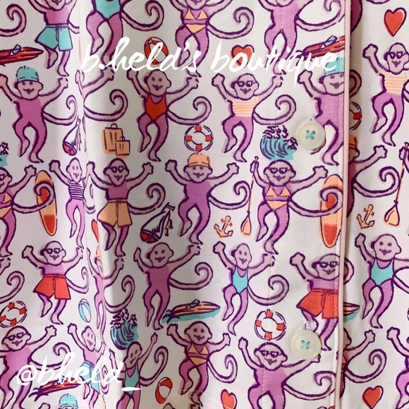 Roller Rabbit Lido Monkey Polo Pajamas in White Monkey Size Small S New NWT - Picture 8 of 17